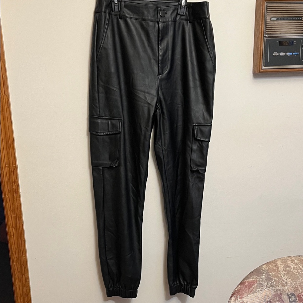 Chocolate Black Cargo faux leather Pants